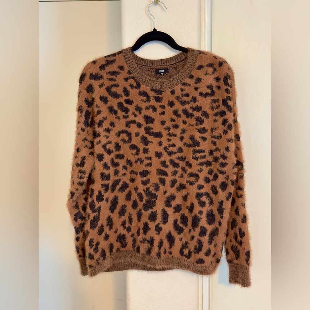 LULUS Chasing Love Brown Leopard Print Eyelash Knit Sweater